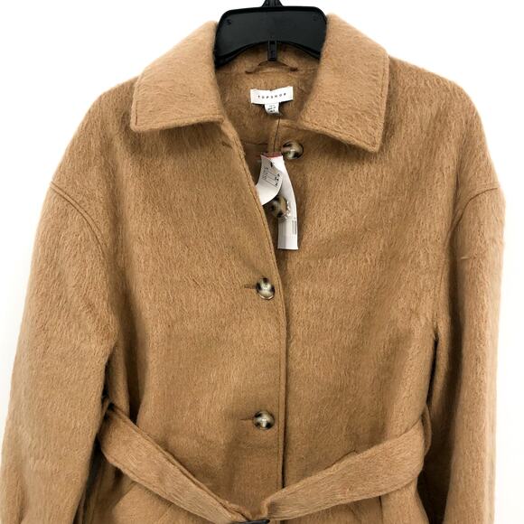 TOPSHOP Women's Brushed Shacket Size 2 Tan Camel Belted Long Sleeve NWT - Picture 6 of 13